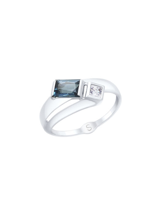 Nhẫn vàng trắng với đá topaz xanh và Swarovski Zirconia 715054