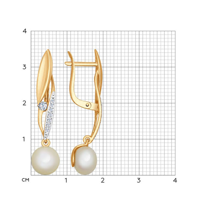 Bông tai vàng đính ngọc trai và kim cương zirconia - 792014