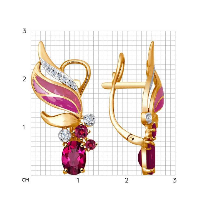 Bông tai vàng kim cương, hồng ngọc và men - 6029025NO179