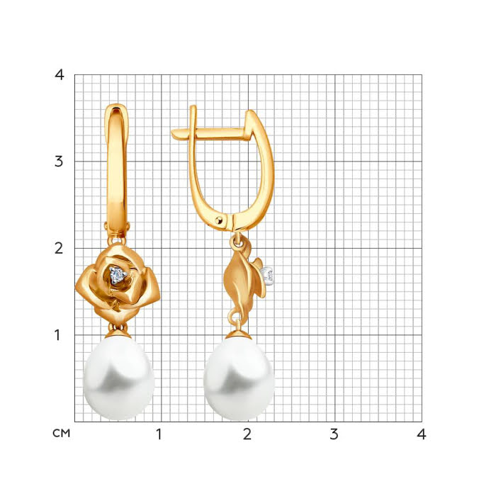 Bông tai dài bằng vàng đính ngọc trai và kim cương - 8020068NO1814