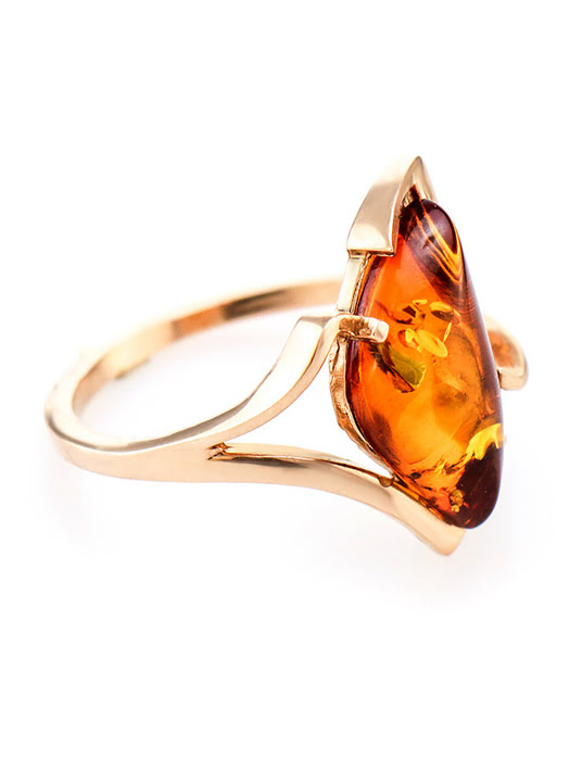 Nhẫn trang sức Amber Jewelry bạc 22K đính đá phổ phách thiên nhiên màu cognac (Amber vesta 20) phủ vàng - 710006112
