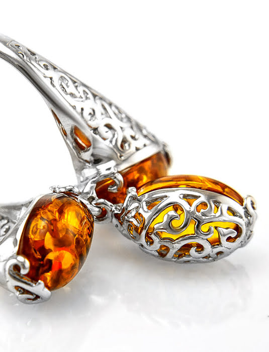 Nhẫn trang sức Amber Jewelry bằng bạc 22K đính đá hổ phách màu cognac (Casablanca 15.5) phủ kim loại Rhodium - 606308098