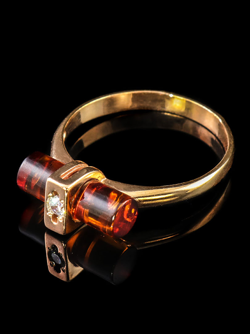 Nhẫn trang sức Amber Jewelry bằng bạc 22K đính đá phổ phách (Amber) kim cương nhân tạo Fianit phủ vàng - 610012217