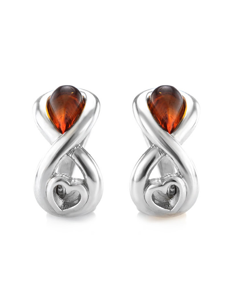 Bông tai trang sức Amber Jewelry bạc 22K đính đá hổ phách màu cognac (Amur) phủ kim loại Rhodium - 606508126