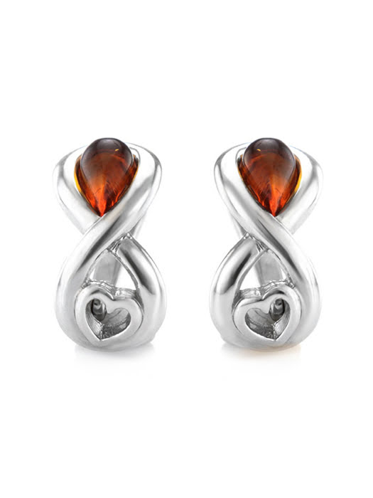 Bông tai trang sức Amber Jewelry bạc 22K đính đá hổ phách màu cognac (Amur) phủ kim loại Rhodium - 606508126