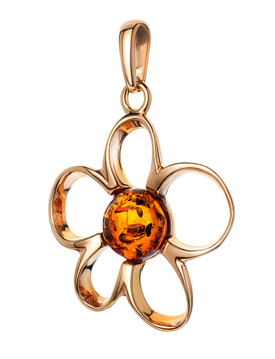Mặt dây chuyền Amber Jewelry trang sức bạc 22K đính đá hổ phách thiên nhiên màu cognac (Daisy) phủ vàng - 710209350