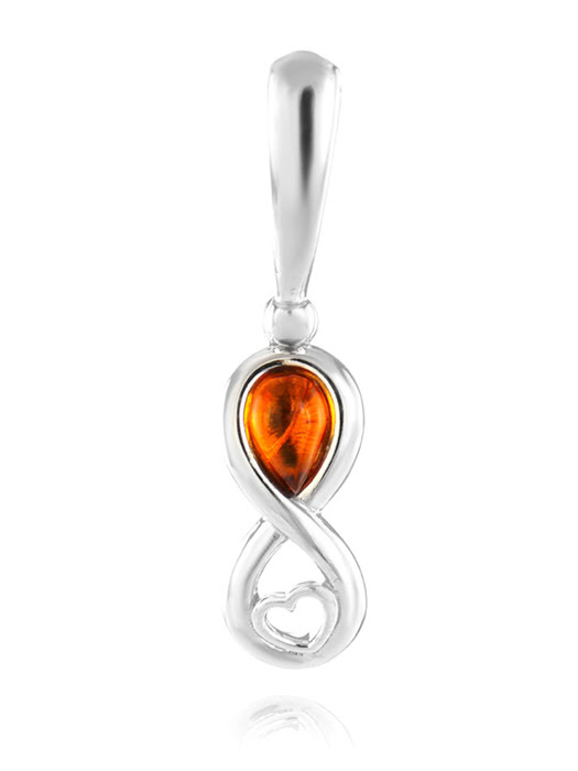 Mặt dây chuyền Amber Jewelry trang sức bằng bạc 22K (925) đính đá hổ phách thiên nhiên màu cognac (Bery) mạ Rhodium - 601708131