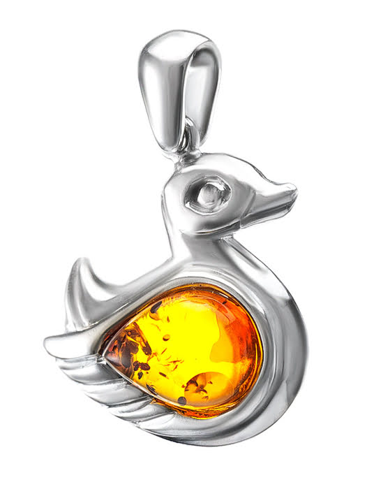 Mặt dây chuyền Amber Jewelry trang sức bạc 22K đính đá hổ phách thiên nhiên màu cognac (Cupid) mạ Rhodium - 701707138