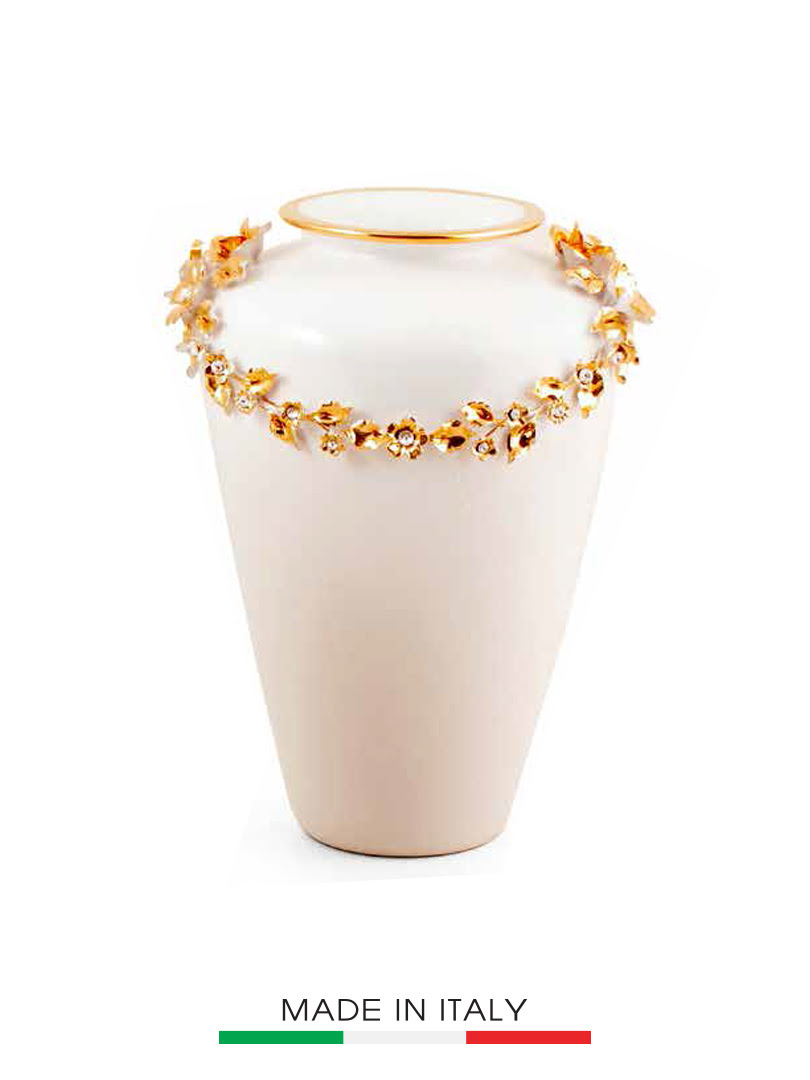 Bình hoa BC màu trắng mạ vàng đính ngọc cao 36cm - 753/BO-STR