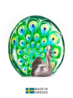 Vật trang trí hình con công bằng pha lê xanh Maleras Peacock green - 34134