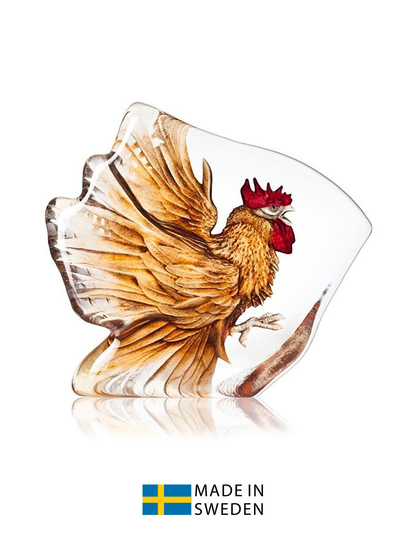 Vật trang trí hình con gà trống tía bằng pha lê Maleras 
