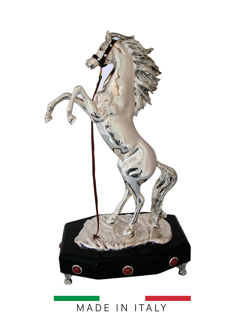 Tượng ngựa bạc Rampant Goldline Italia chân đế màu đen - 10080S-MP