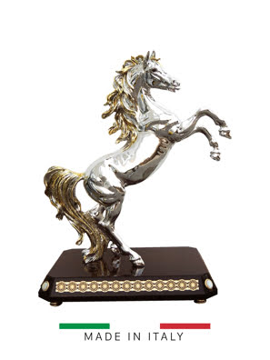 Tượng Ngựa Rampant mạ bạc Goldline Italia 37x27cm cao 48cm - D4827SG.SB-BOR
