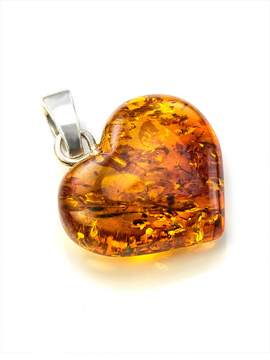Mặt dây chuyền trong hình trái tim từ màu hổ phách lấp lánh tự nhiên của màu cognac - 605407095