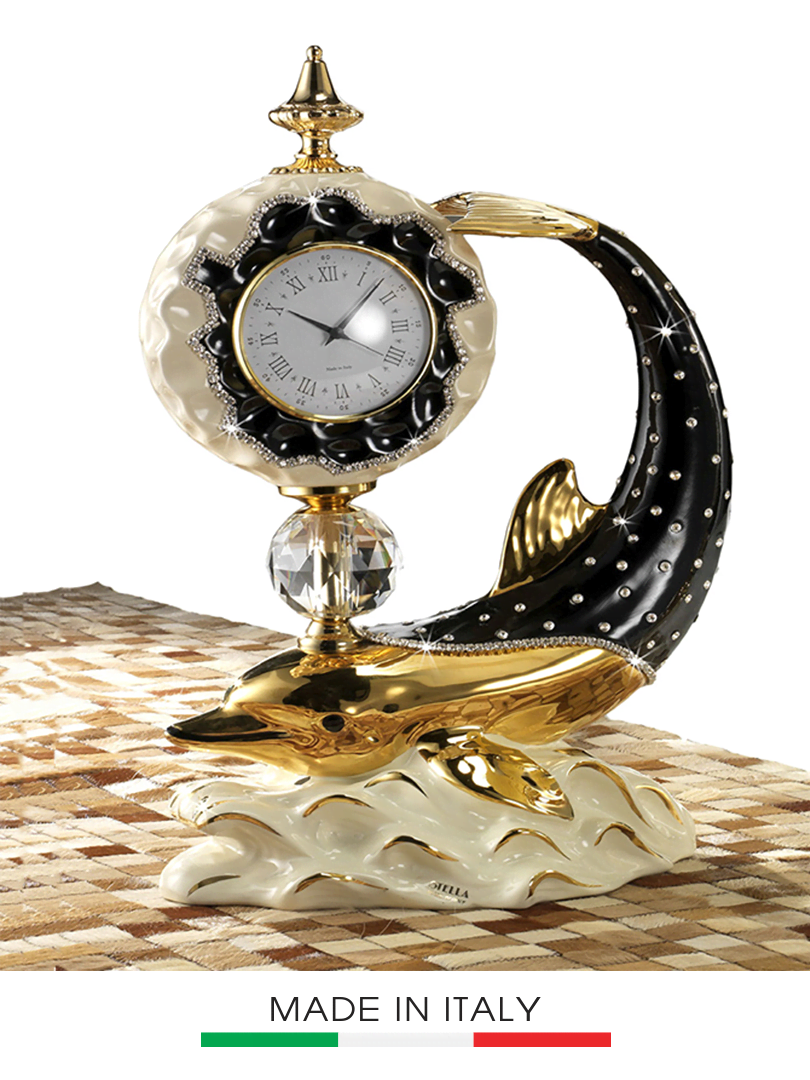 Đồng hồ bàn stella Italy kiểu cá heo mạ vàng 24k, gắn kim cương Swarovski - G00274.S25.171