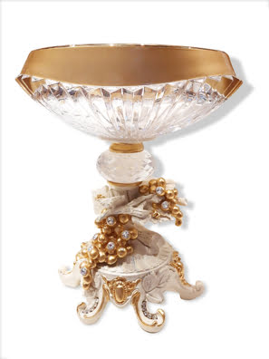 Khay hoa trang trí bằng pha lê mạ vàng 24K Cevik cao 30cm- 3NT.COOS/102/C