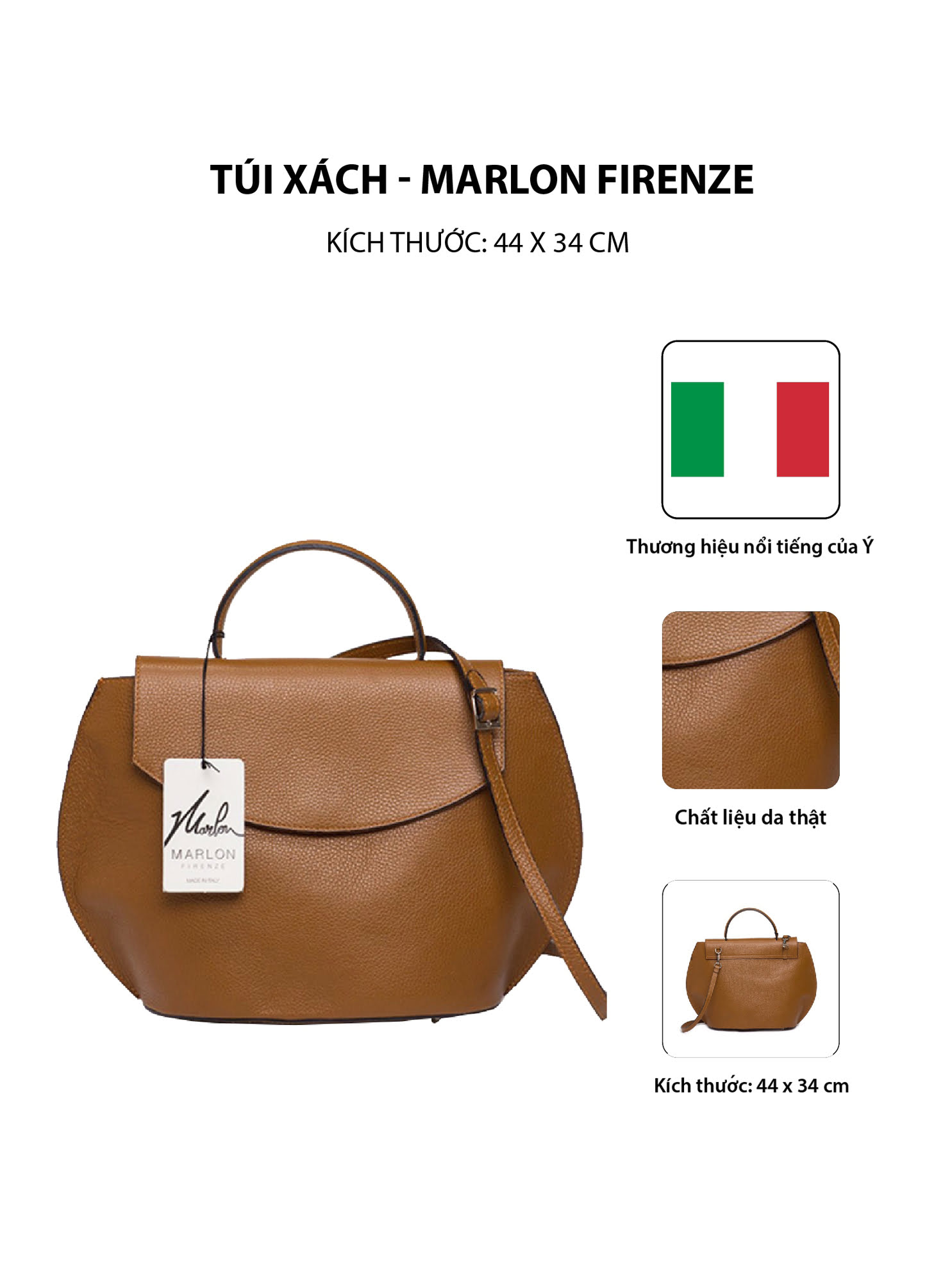 Túi xách Marlon Firenze 28x43cm - màu da - BS0227/1-D17 