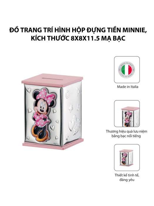 Đồ trang trí hình Hộp đựng tiền Minnie,kích thước 8*8*11.5 mạ bạc hiệu VALENTI  - D303RA