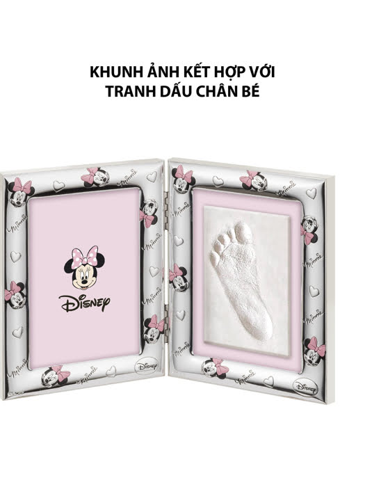 Đồ trang trí hình khung ảnh Chuột Minnie và tranh dấu chân bé mạ bạc hiệu VALENTI  - D4213LRA