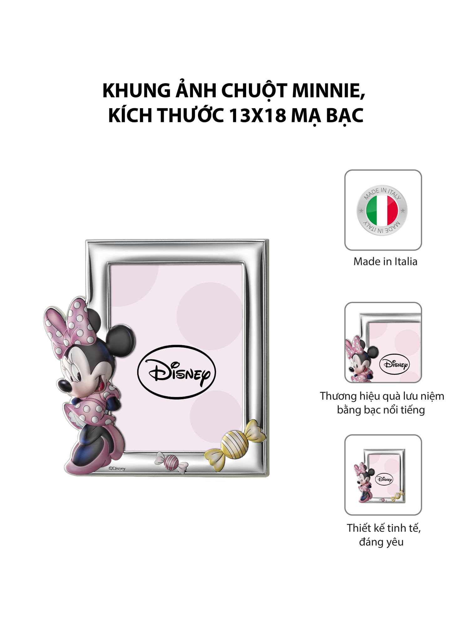 Khung ảnh chuột Minnie,kích thước 13x18 mạ bạc hiệu VALENTI - D2354LRA