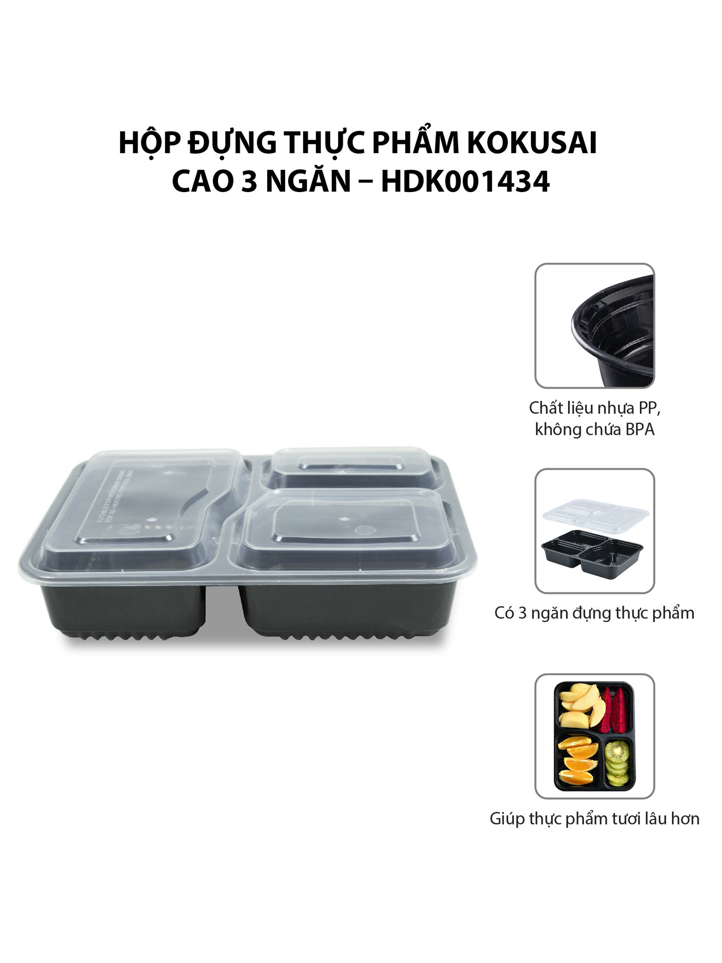 Hộp đựng thực phẩm Kokusai Cao 3 ngăn – HDK001434 