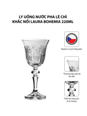 Bộ 6 ly uống nước pha lê chì khắc nổi Laura Bohemia 220ml