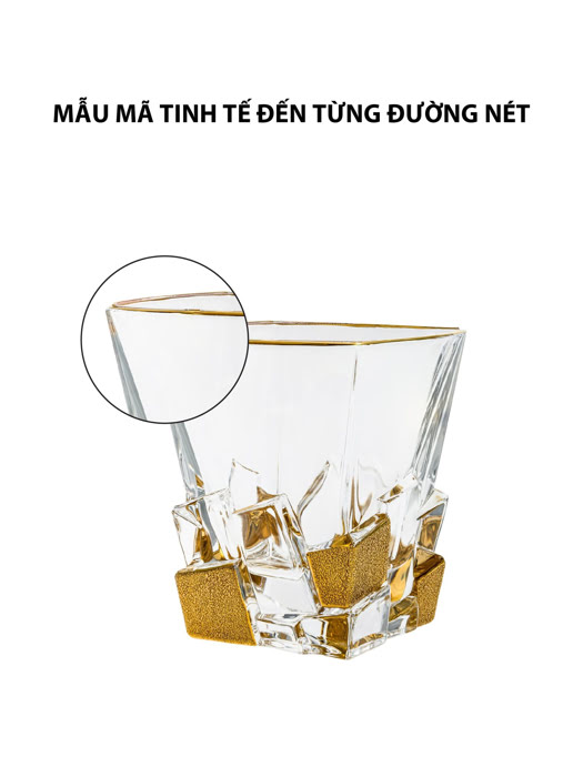 Bộ 6 ly rượu pha lê chì phủ vàng Crack Bohemia 310ml | Moriitalia