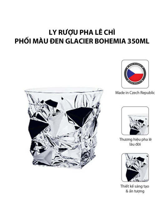 Bộ 6 ly rượu pha lê chì phối màu đen Glacier Bohemia 350ml | Moriitalia