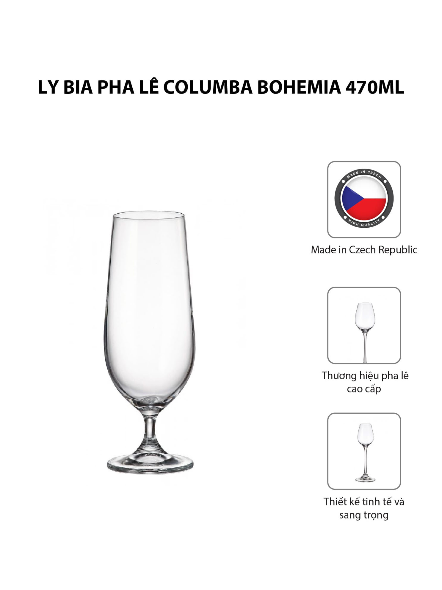 Bộ 6 ly bia pha lê Columba Bohemia 470ml