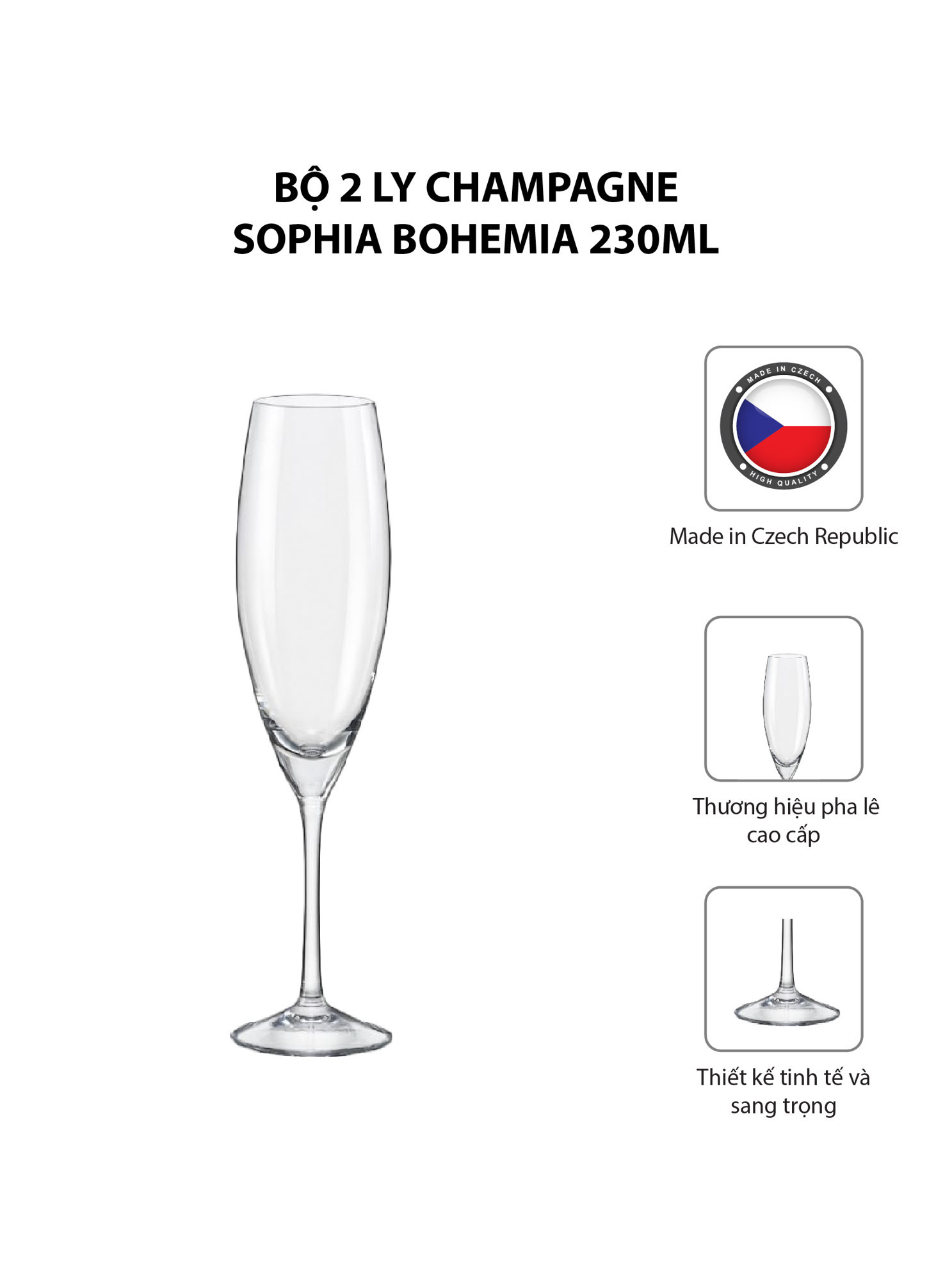Bộ 2 ly champagne Sophia Bohemia 230ml