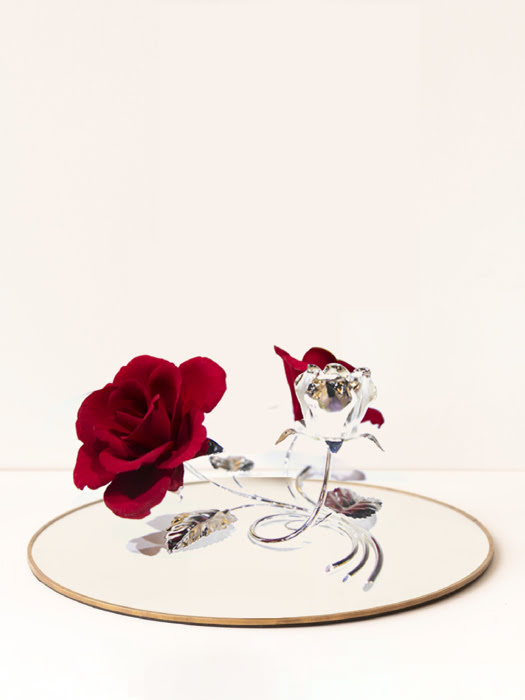 Đồ trang trí Napoleon hình chân nến bằng bạc với hoa hồng sứ,kt 20x20x12cm,code 5380/09 