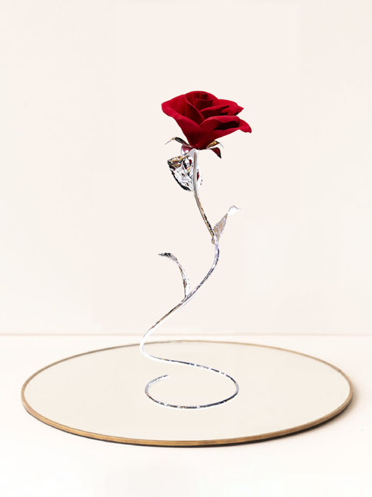 Đồ trang trí Napoleon hình cành hoa bằng bạc và hoa hồng sứ,kt 10x10x30cm,code 5406/09 