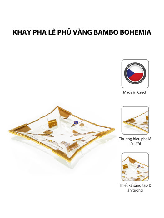 Khay pha lê phủ vàng Bambo Bohemia