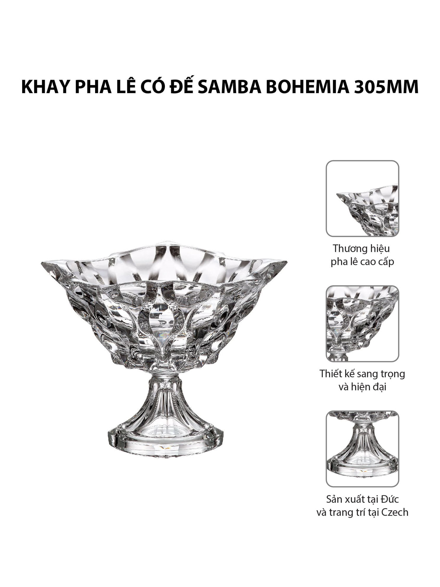 Khay pha lê có đế Samba Bohemia 305mm