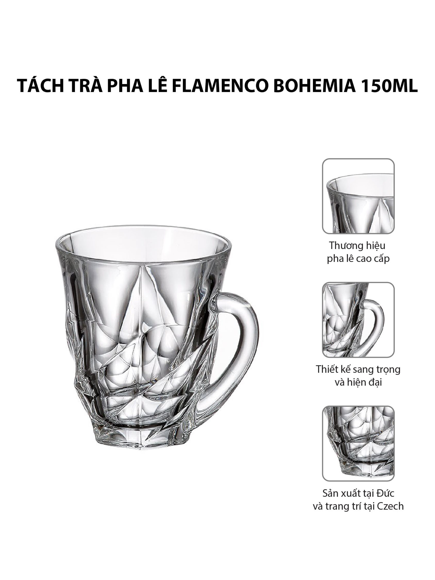 Bộ 6 tách trà pha lê Flamenco Bohemia 150ml - 271837