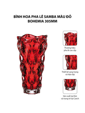 Bình hoa pha lê Samba màu đỏ Bohemia 305mm