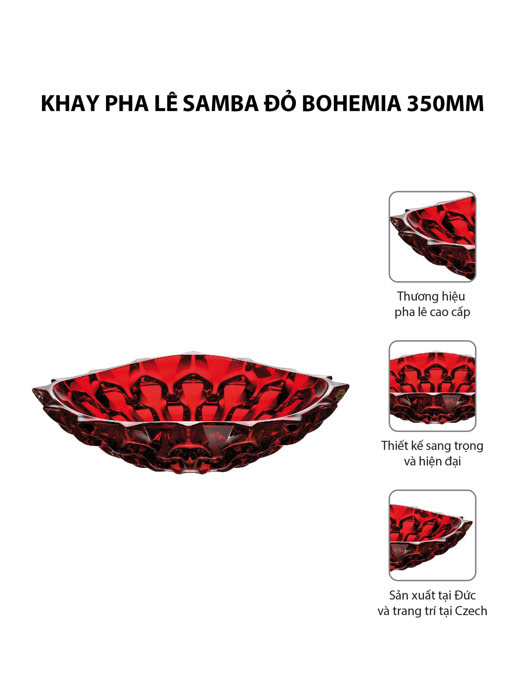 Khay pha lê Samba đỏ Bohemia 350mm