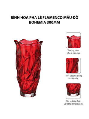 Bình hoa pha lê Flamenco màu đỏ Bohemia 300mm