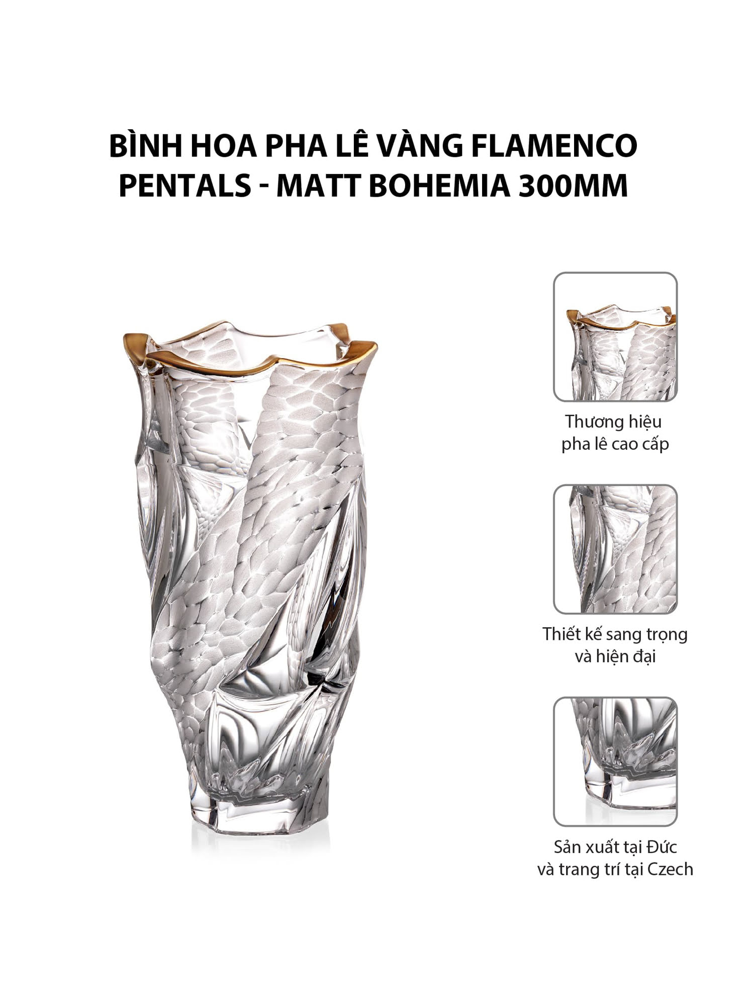 Bình hoa pha lê vàng Flamenco Pentals - Matt Bohemia 300mm