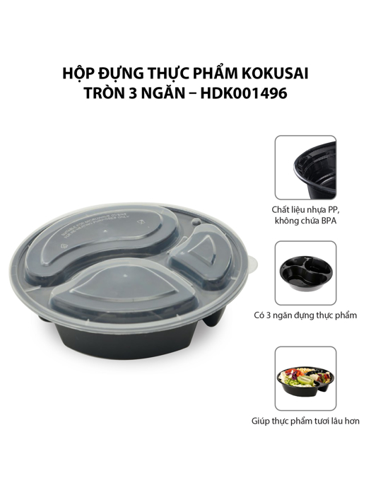 Hộp đựng thực phẩm Kokusai tròn 3 ngăn – HDK001496