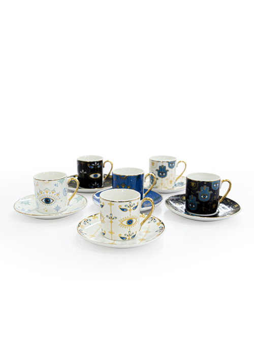 Bộ 6 tách trà bằng sứ tay cầm mạ vàng Moriitalia - 011426