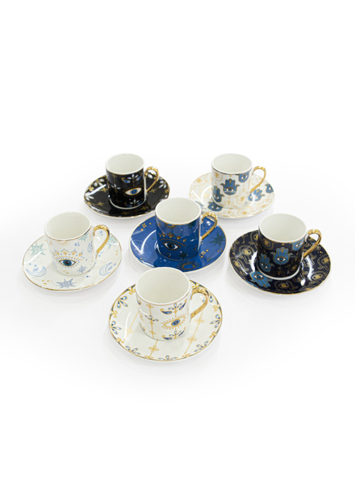Bộ 6 tách trà bằng sứ tay cầm mạ vàng Moriitalia - 011426