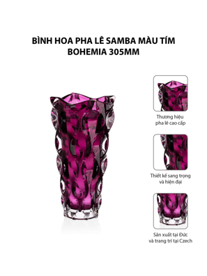 Bình hoa pha lê Samba màu tím Bohemia 305mm