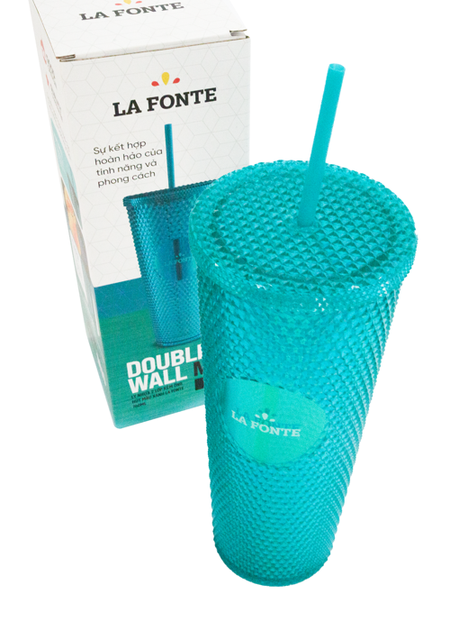 Ly nhựa 2 lớp kèm ống hút màu xanh La Fonte 760ml - 011556-GRE