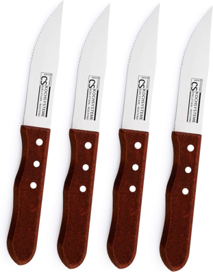 Bộ dao bít tết 4 cái kích thước 25cm, tay cầm bằng gỗ - 070182