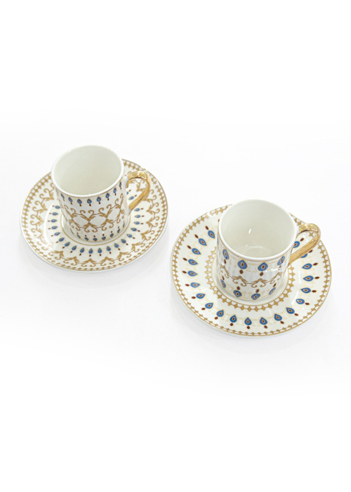 Bộ 2 tách trà bằng sứ tay cầm mạ vàng Moriitalia - 011433