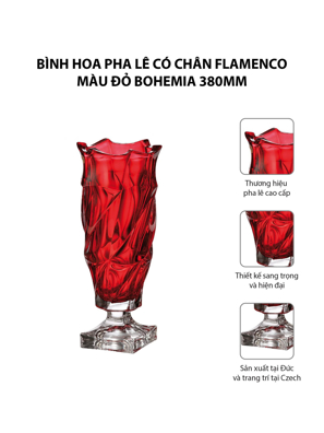 Bình hoa pha lê có chân Flamenco màu đỏ Bohemia 380mm