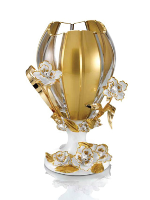 Bình hoa pha lê phủ vàng 24k gắn hoa gió và kim cương swarovski Cevik 3NT.VBOTOS/75/W