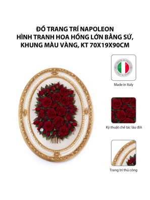 Đồ trang trí Napoleon hình tranh hoa hồng lớn bằng sứ,khung màu vàng,kt 70x19x90cm,code 0772/09
