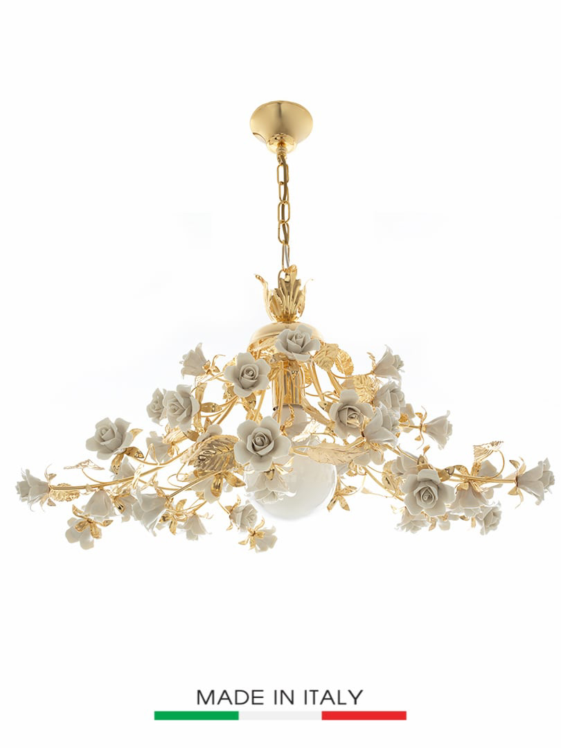 Đèn chùm hoa hồng - Shining Gold Chandelier With Princess Roses, code: 2410-1